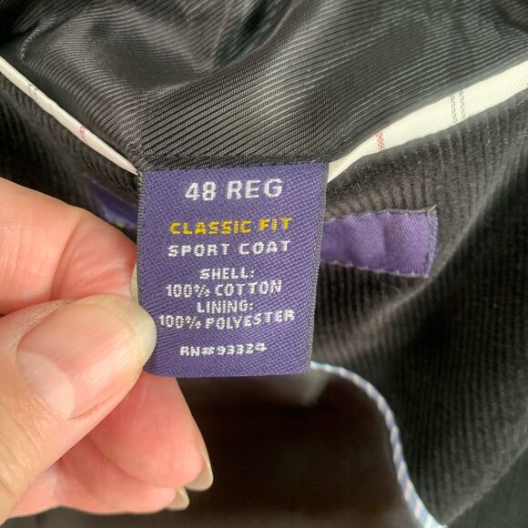 Stafford 48 Reg Classic Black Corduroy Sport Coat Blazer Jacket Elbow Patches - Picture 16 of 16